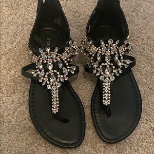 Black Bejeweled Sandals